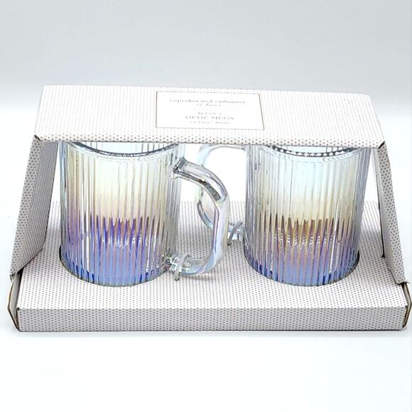 Cupcakes and Cashmere Set‎ of 2pc Iridescent Optic Glass Mugs 13.5oz Drinkware - Picture 3 of 8
